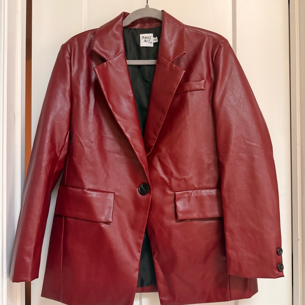 Princess Polly Deep Red Faux Leather Blazer